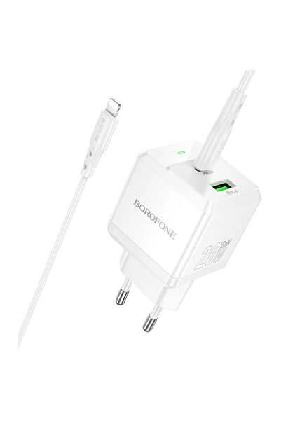 Borofone USB + Type-C, PD20W, QC3.0, 5V/3A + Cablu USB-C la Lightning - Inten...