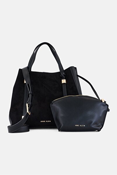 Anne Klein Women Brand Logo Monaco Satchel Bag With Pouch, Black