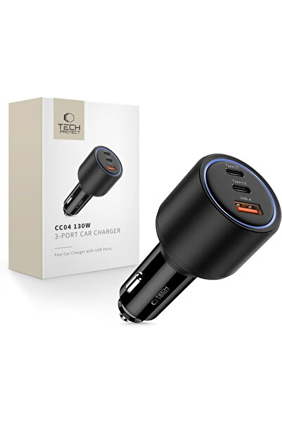 Tech-Protect 5906302361694 CC04 2x USB-C + USB-A PD 130W Negru