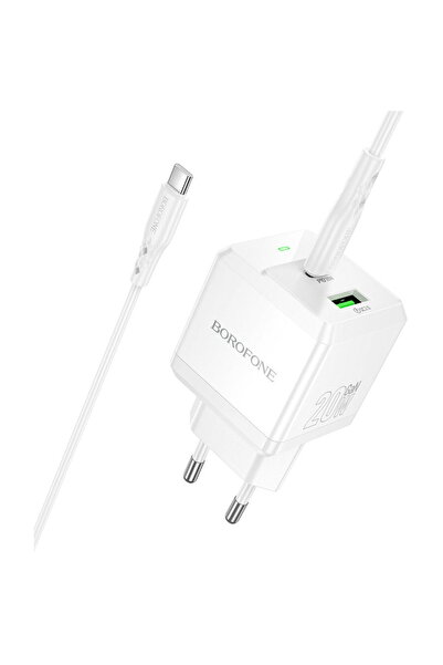 Borofone USB + Type-C, PD20W, QC3.0, 5V/3A + Cablu USB-C - Intenso (BN19) - Alb