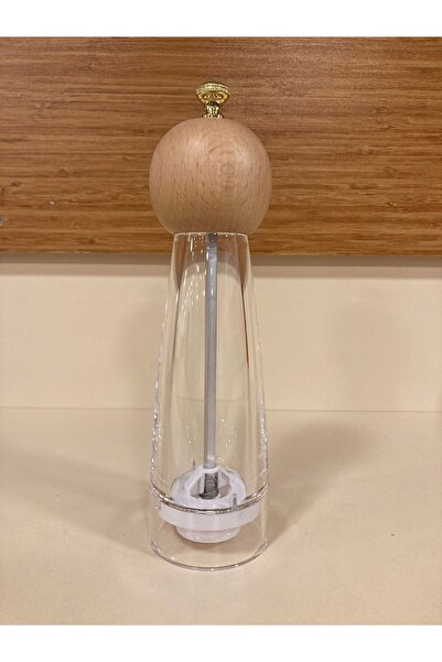 PLUS HOME مطحنة ملح وتوابل كبيرة الحجم من الأكريليك الشفاف والخشب، ارتفاع 22 سم