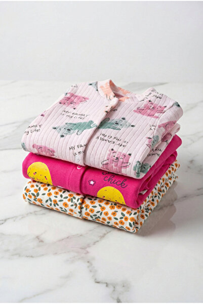 Noone 3-Piece Cotton Baby Girl Romper Set - Floral, Chick, Teddy Bear Pattern...