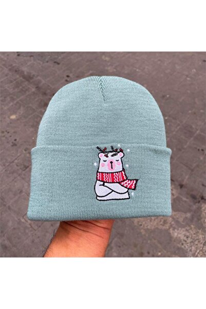 BALİNA Mint Green Scarf Bear Beanie