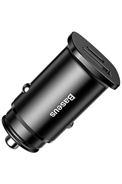 Baseus Metal Dual Port 30W USB si Type-C Black (5A max, PD3.0, QC4.0+)