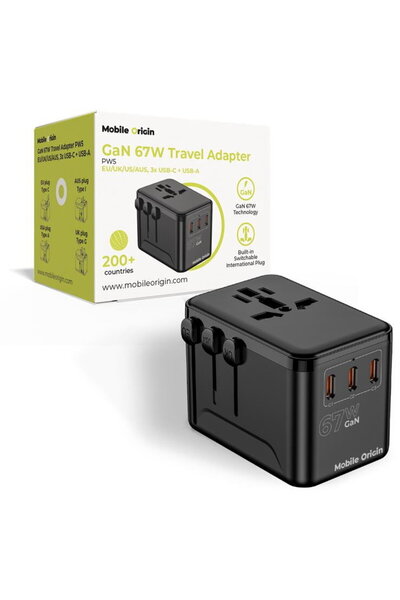 Mobile Origin MO-TRA67-PW5 GaN 3x USB-C + 1x USB-A PD QC Compatibil cu prize ...