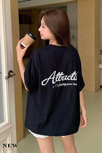 New Shine تي شيرت مطبوع عليه ATTRACTION للجنسين