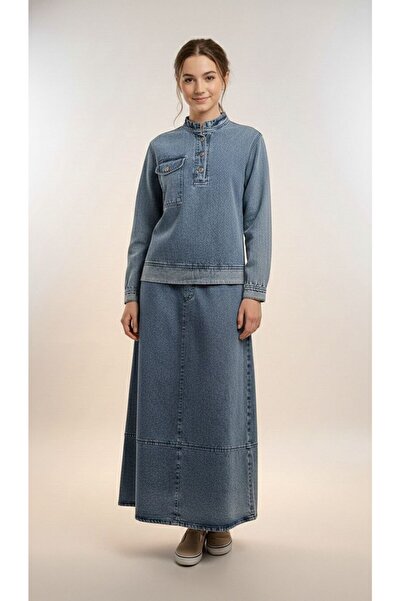 Asortik Kids Set de blugi cu fustă pentru fete, combinație lungă de denim, po...