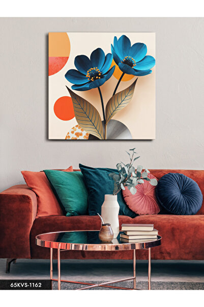 Evinemoda Μπλε Λουλούδι Μονοκόμματο Τετράγωνο Καμβάς - Πίνακας σε Καμβά
