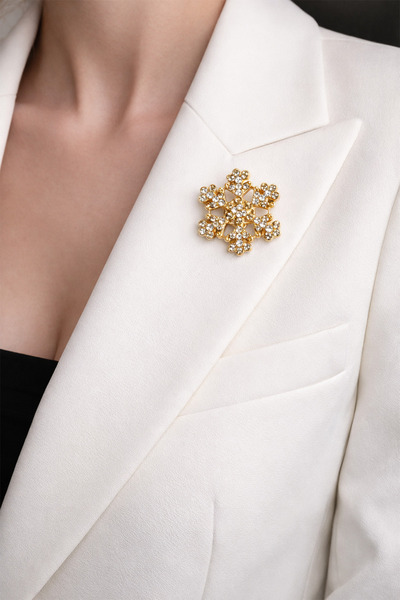 Modex Taş Detay Çivili Minimal Kar Tanesi Broş (2cm)