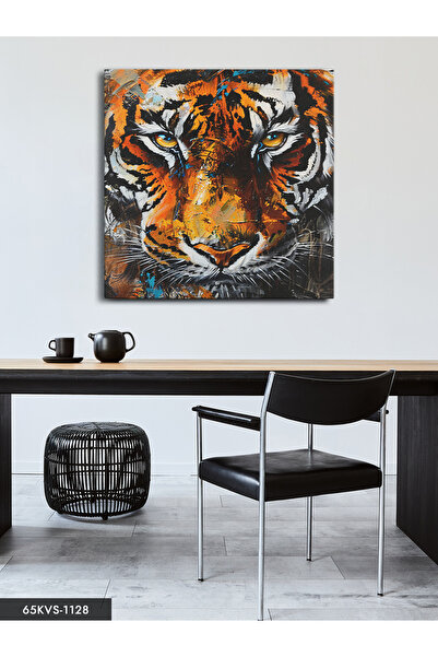 Evinemoda Ελαιογραφία με εμφάνιση Τίγρης σε ένα κομμάτι τετράγωνου καμβά - Πί...