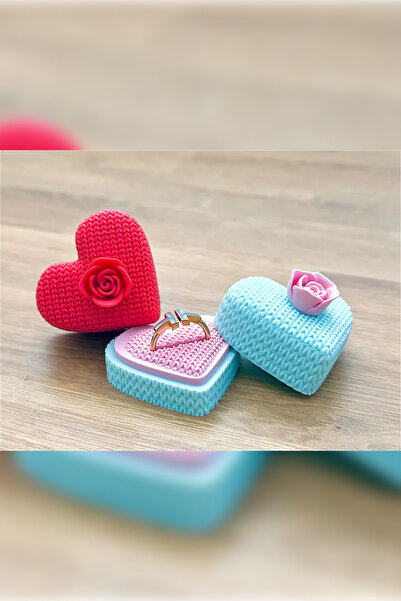 Genç 3D Örgü Desenli Kalp Yüzük Kutusu | Knitted Heart Ring Box | Romantik Ta...