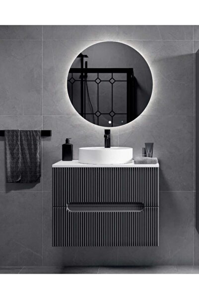 ROSEART BANYO ALMİRA ROSE ANTRASİT 80CM BANYO DOLABI SETİ AYNA + ALT MODÜL + ...