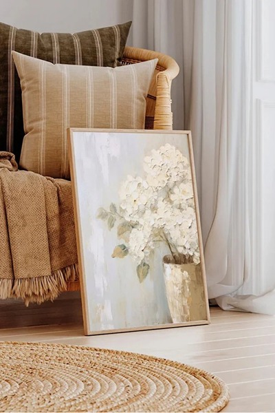 AR AJANS KANVAS TABLO Tablou MDF înrămat cu floare albă în ghiveci, stil conf...