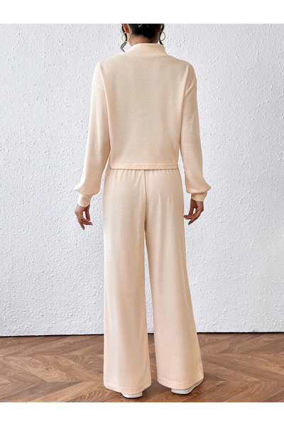 Take Two By Styli Women Beige Textured Top with Pants Co-Ords