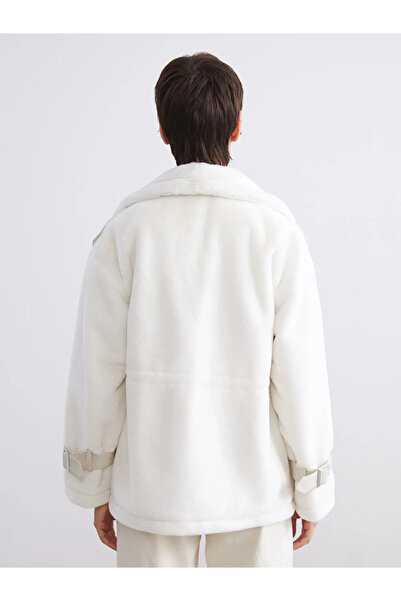 LC Waikiki Ecru Shirt Collar Women Faux Fur Coat