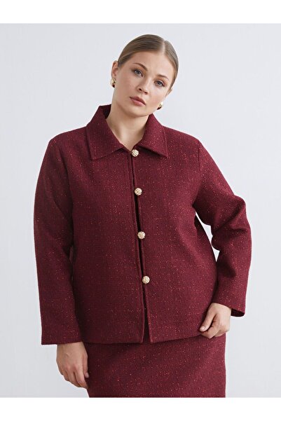 LC Waikiki Plus Size Textured Women's Tweed Jacket