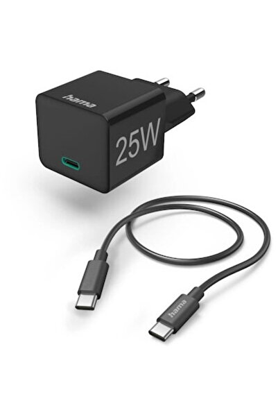 Hama Fast Charger w. Charging Cable, USB-C, Mini-Charger, PD, 25 W, 1.5 m, black