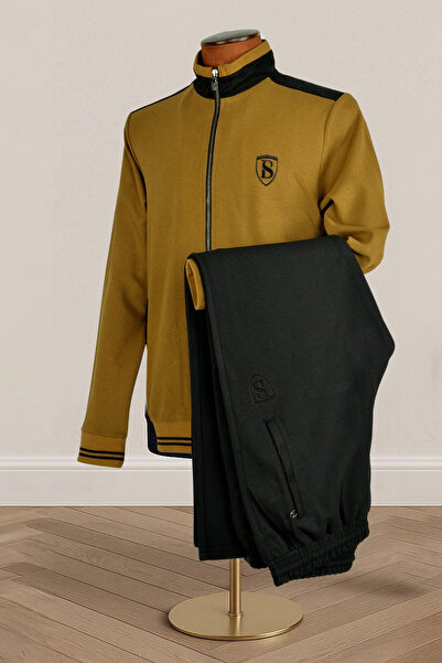 BESSA Brown Mock Neck Transitional Pique Fabric Zipper Pocket Straight Leg Me...