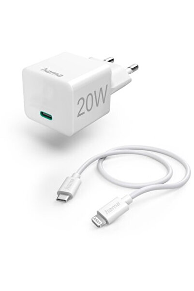 Hama Fast Charger with Lightning Charging Cable, Mini Charger, PD, 20W, 1m, w...