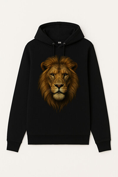 MODA Hanorac cu glugă Aslan Lion cu imprimeu negru tricou