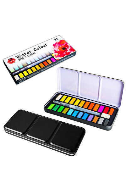 OEM Acuarele 24 de culori, cutie metalică, pensulă cu rezervor de apă