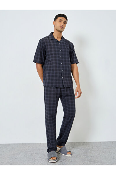 Styli Men Checked Print Buttoned Shirt and Pyjama Set