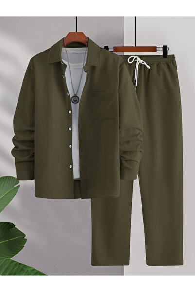 Take Two By Styli Men Khaki Textured Shirt and Trousers Co-Ords