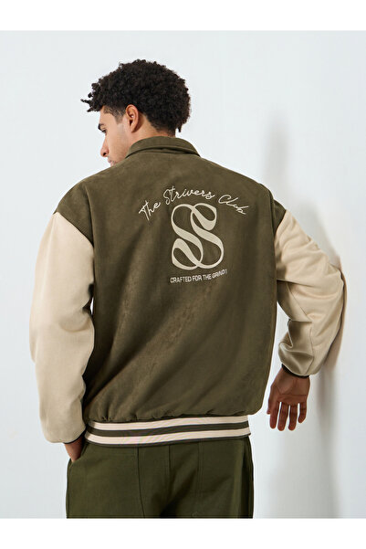 Styli Men Relaxed Color Block Varsity Jacket