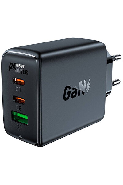 Acefast Încărcător de perete A41, 2x USB-C + USB, GaN 65W Negru
