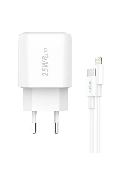 FONENG EU40, 25W PD, QC 3.0, USB TYPE-C, Alb + Cablu USB TYPE-C pentru iPhone