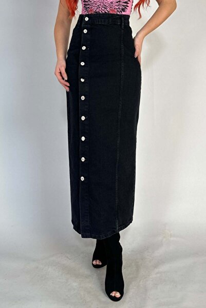 WildFashion Fusta lunga, casual din denim cu nasturi vizibili in fata G845-1