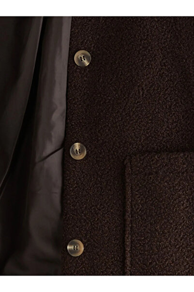 LC Waikiki Brown Crew Neck Scarf Women's Cashmere Coat