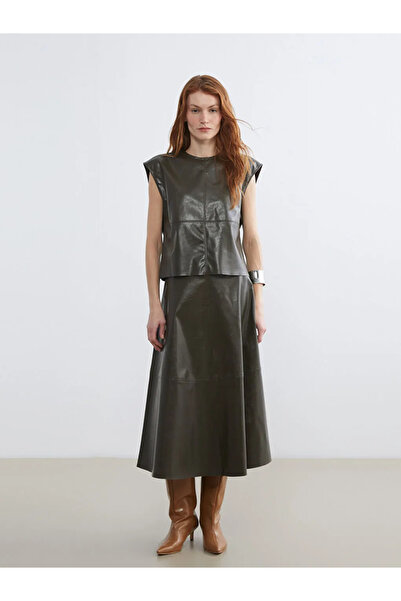 LC Waikiki Crew Neck Leather-Look Blouse