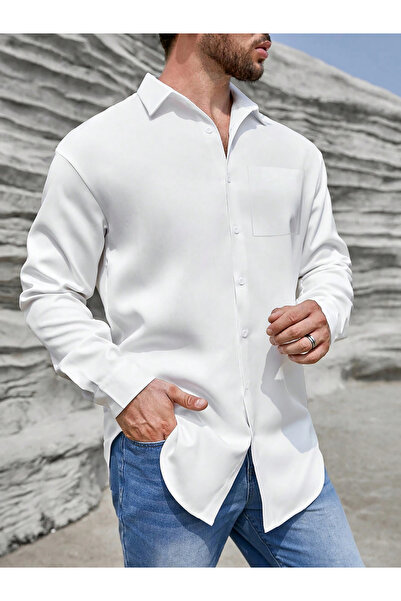 Take Two By Styli Men White Long Sleeve Shirt with Pocket