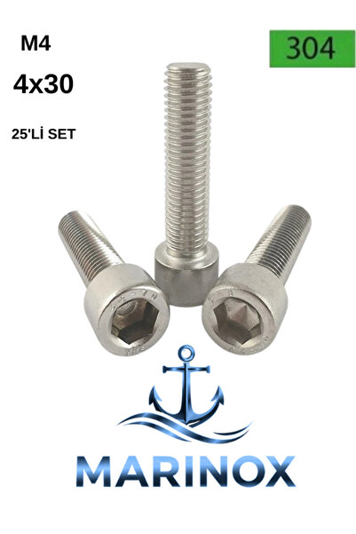 MARINOX 4x30 Paslanmaz KROM İmbus Civata DIN 912 A2 AISI 304 25’li Set
