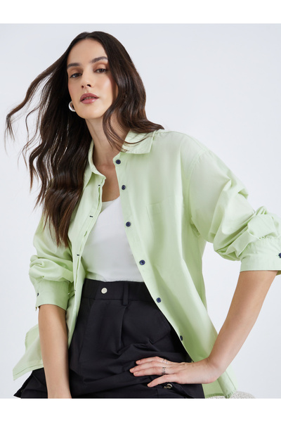 Styli Women Green Solid Oversized Shirt