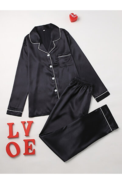 Take Two By Styli Women Black Long Sleeve Shirt and Pyjama Set