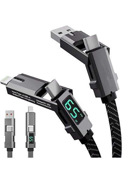 The Bros كابل شحن USB-C متعدد الوظائف (4 في 1)، بطول 1.5 متر، مزود بشاشة LED،...