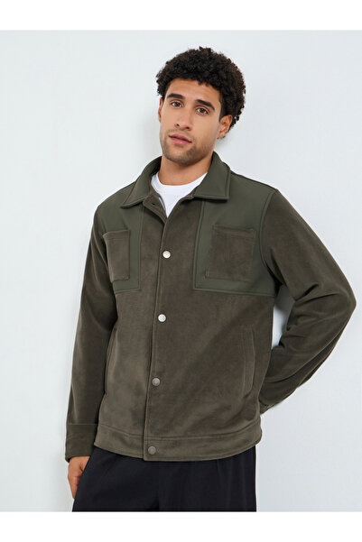 Styli Men Olive Green Oversized Fit Suede Jacket