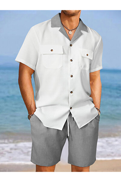 Take Two By Styli Men Pocket Detail Shirt and Drawstring Shorts Set