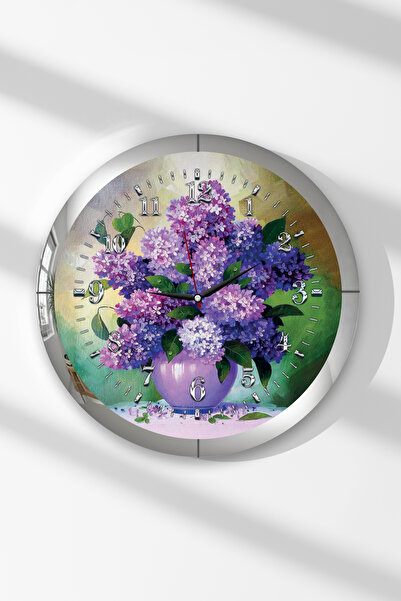 Zevahir Mobilya Dekorasyon Ceas de perete rotund din MDF cu tematică vază mov...