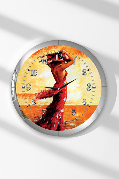 Zevahir Mobilya Dekorasyon Silver Framed Woman Facing the View Themed Round M...