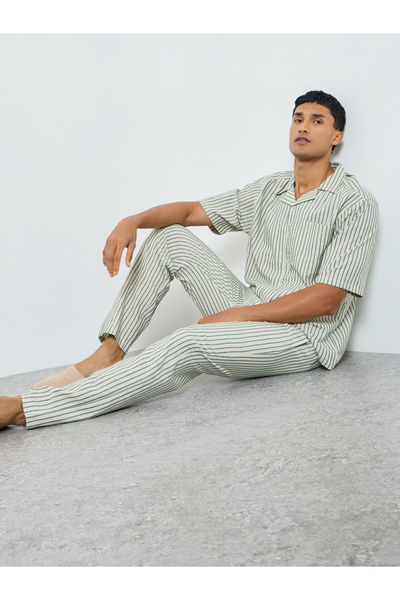 Styli طقم قميص بيجاما مخطط للرجال