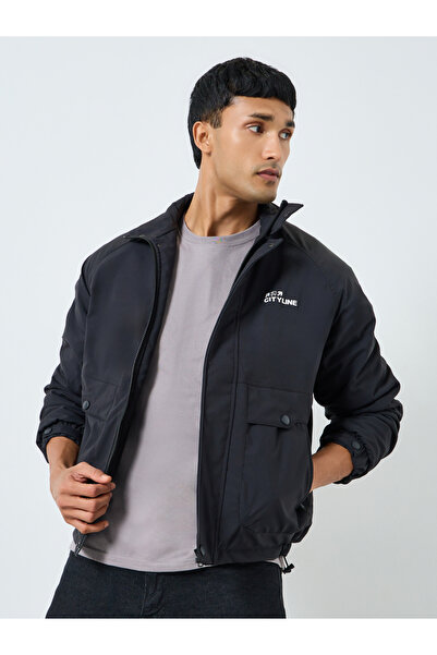 Styli Men Black Solid Zip-Up Jacket