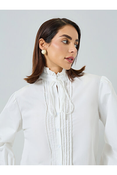 Take Two By Styli Women White Ruffle Neck Long Sleeve Blouse