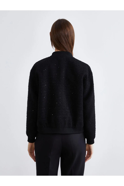 LC Waikiki College Collar Sequined Women's Tweed Jacket