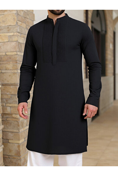 Take Two By Styli Men Black Plain Kurta with Stand Collar