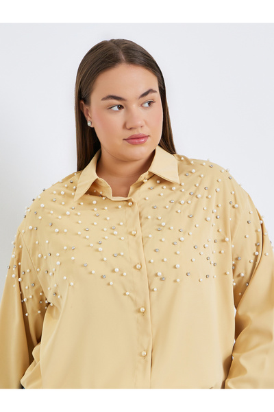 Styli Plus Size Women Rhinestone Studded Shirt