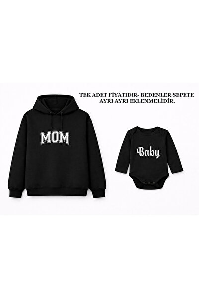 MODA Mom Baby Printed Black Hooded Sweatshirt Baby Long Sleeve Bodysuit Combi...