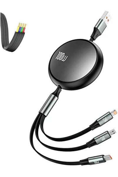 The Bros 100W Charging Cable, 6A Retractable Multi Charging Cord 3 in 1 Fast ...